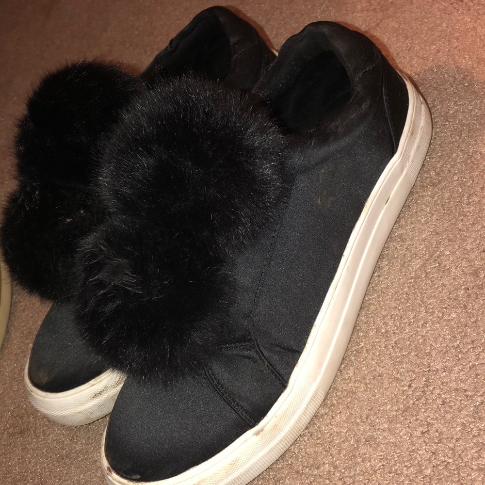 Black puff ball sneakers
